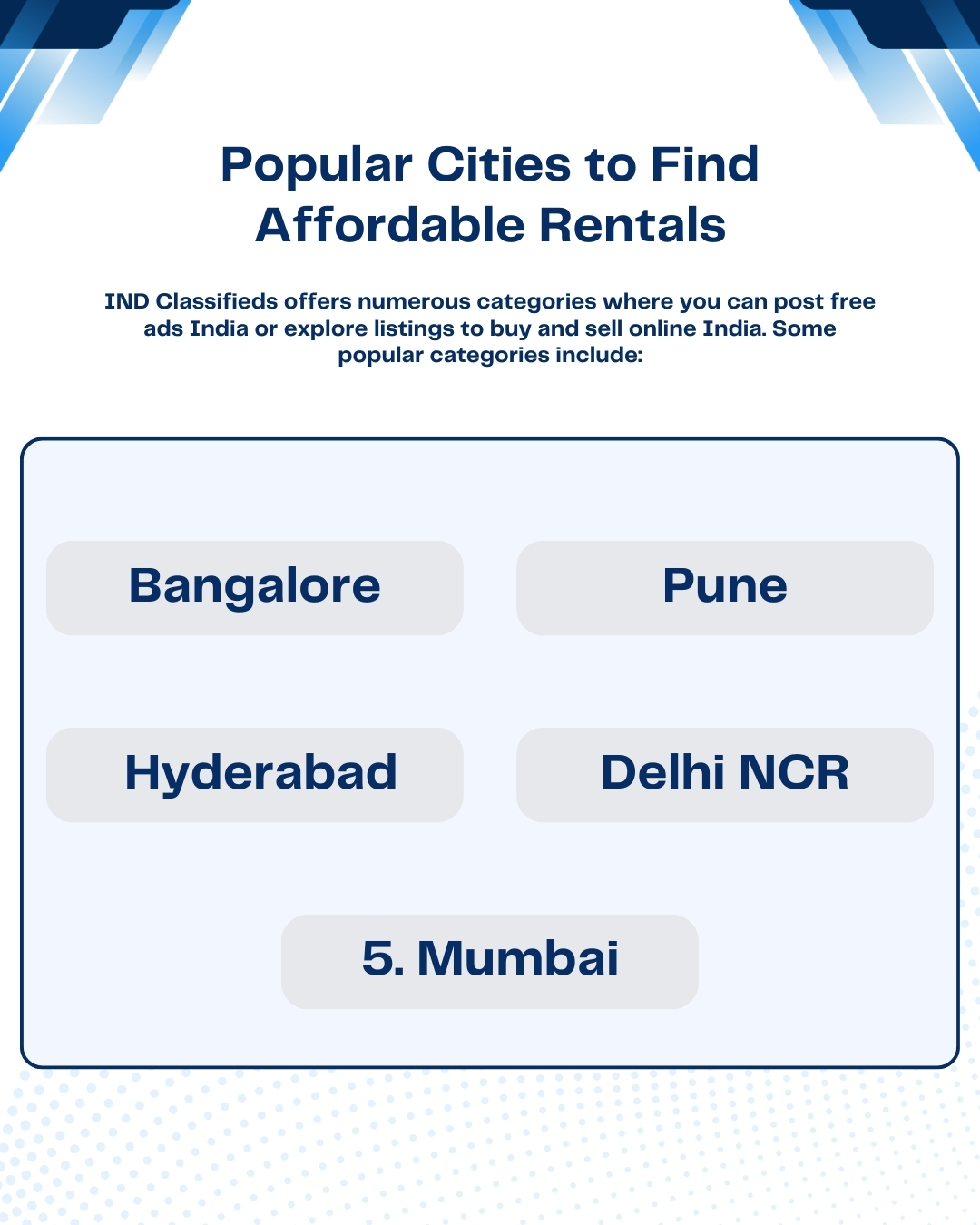 Popular cities to find affordable rental apartments in India